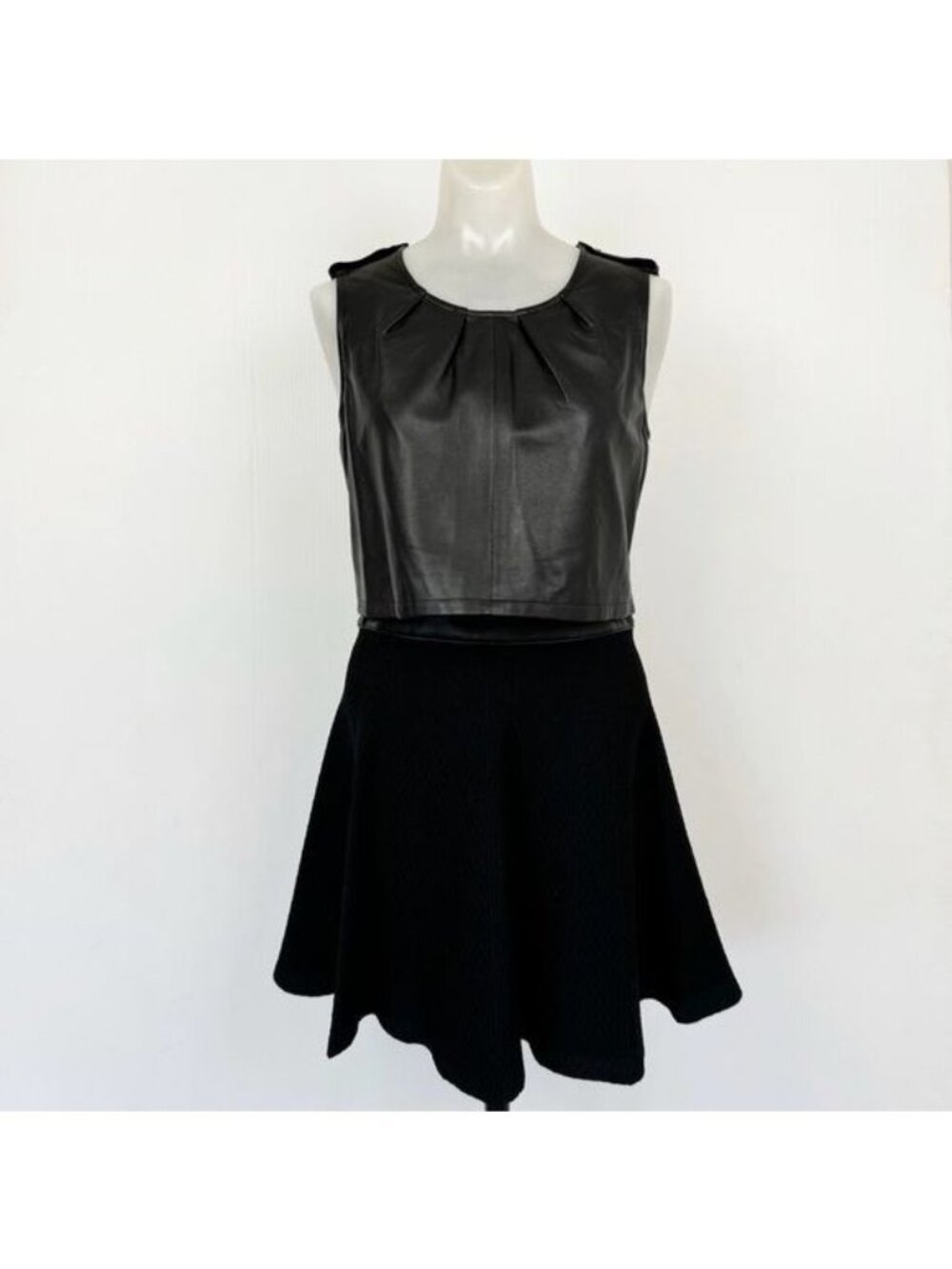 Juicy Couture leather trim black fit and flare sleeveless mini dress small